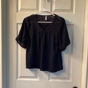 Xhilaration Navy Lace Accent Blouse